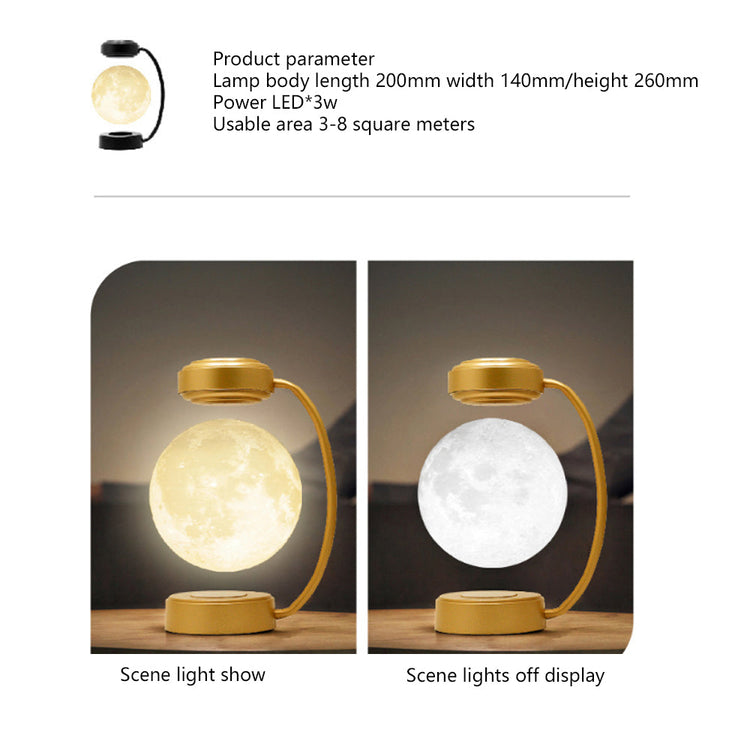 Magnetic levitation moon lamp floating with 3-color LED lights for modern decor or gift use