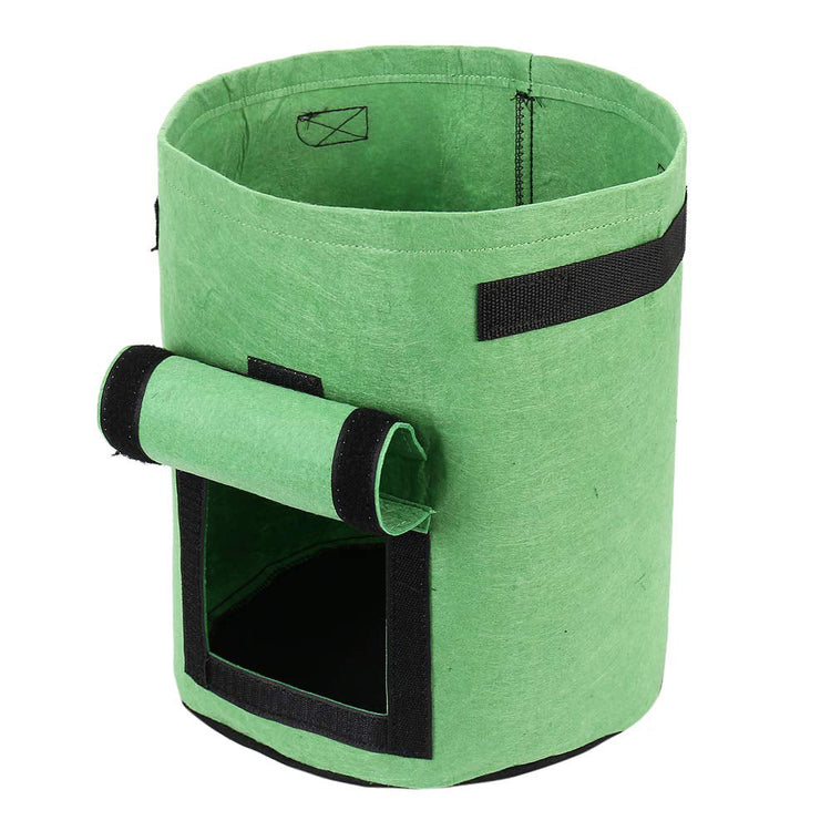  7-gallon potato grow bag with harvest window and side handles, made from breathable non-woven fabric