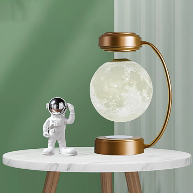 Magnetic levitation moon lamp floating with 3-color LED lights for modern decor or gift use