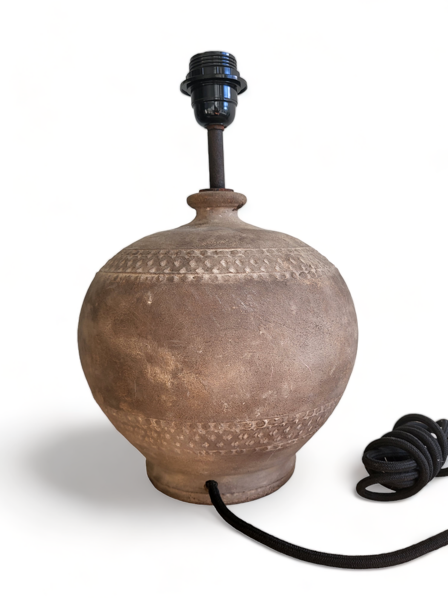 Handmade terracotta table lamp with rustic Portuguese clay finish, no lampshade