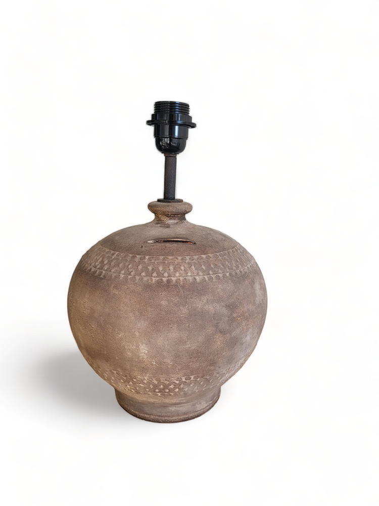 Handmade terracotta table lamp with rustic Portuguese clay finish, no lampshade