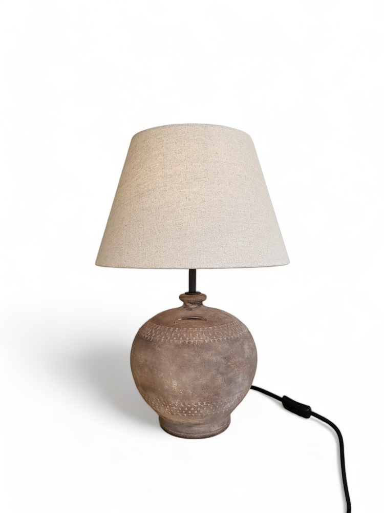 Handmade terracotta table lamp with rustic Portuguese clay finish, no lampshade