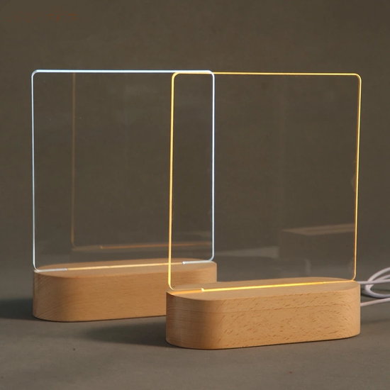 Wood table lamp with message board and USB power – night light for girls&