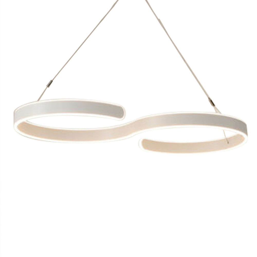 Modern LED ceiling light with swirl-shaped acrylic design and adjustable hanging wire, perfect for living rooms, dining rooms, or modern spaces