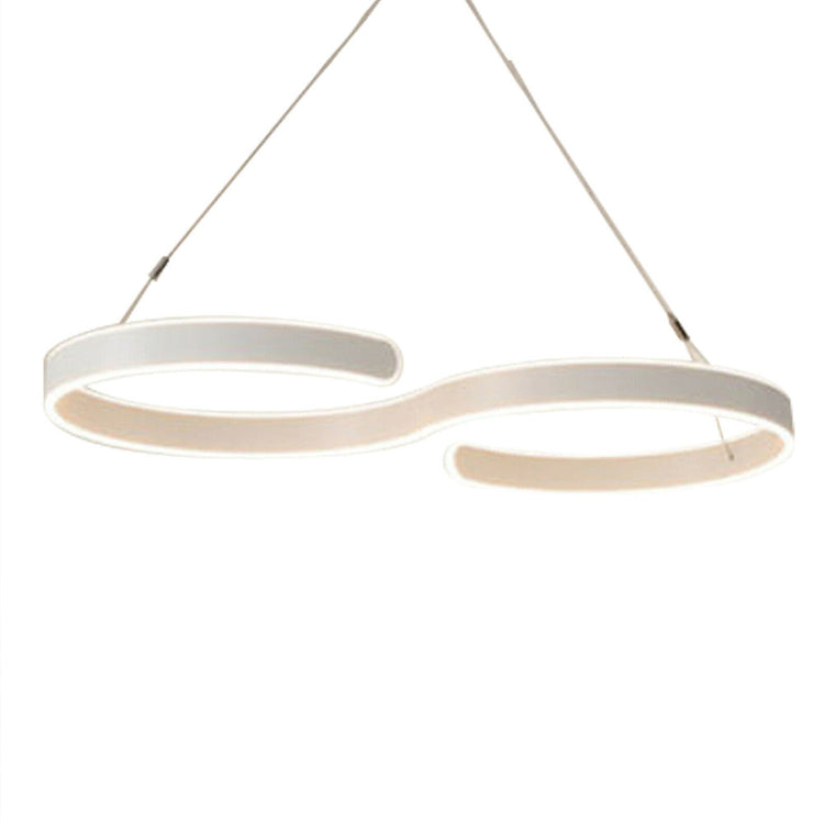 Modern LED ceiling light with swirl-shaped acrylic design and adjustable hanging wire, perfect for living rooms, dining rooms, or modern spaces