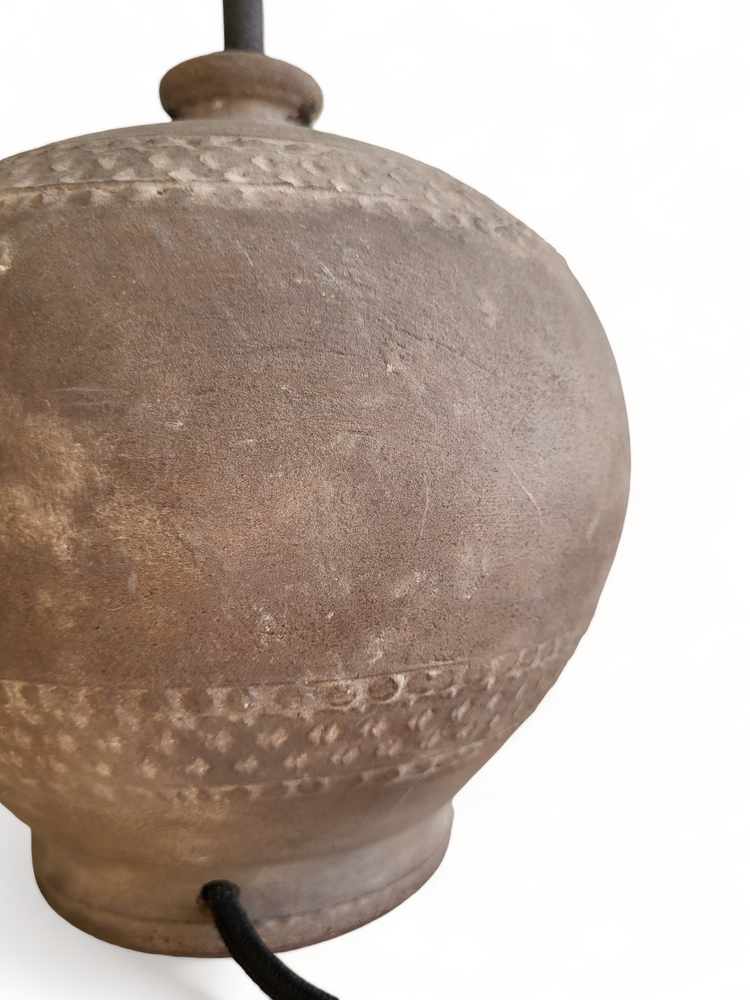 Handmade terracotta table lamp with rustic Portuguese clay finish, no lampshade