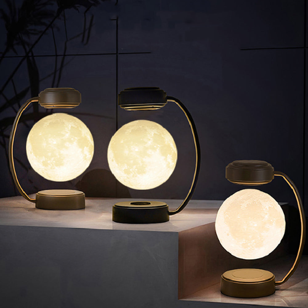 Magnetic levitation moon lamp floating with 3-color LED lights for modern decor or gift use