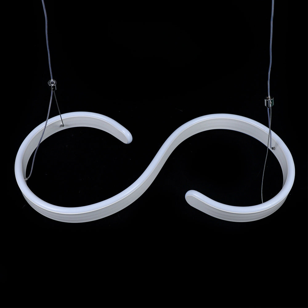 Modern LED ceiling light with swirl-shaped acrylic design and adjustable hanging wire, perfect for living rooms, dining rooms, or modern spaces
