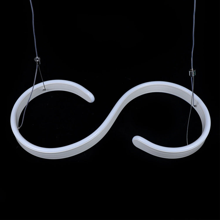 Modern LED ceiling light with swirl-shaped acrylic design and adjustable hanging wire, perfect for living rooms, dining rooms, or modern spaces