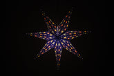  Handmade 7-pointed paper star lantern in deep blue with colorful inserts, flatpacked hanging decor