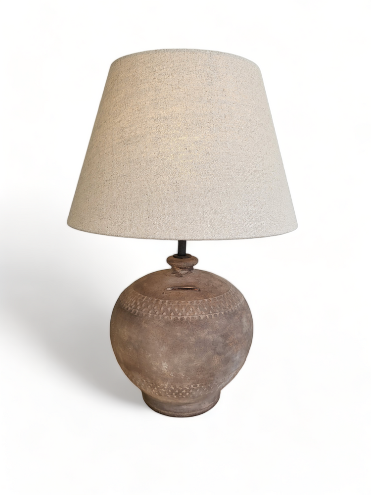 Handmade terracotta table lamp with rustic Portuguese clay finish, no lampshade