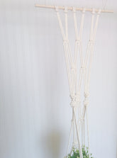 Handmade macrame plant hanger with Aquamarine dip-dye, crafted from cotton rope, ideal for indoor small pots and modern boho home decor.