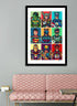 Pop art wall frame in vibrant print, framed with solid wood and protected by clear acrylic – perfect for modern interior décor
