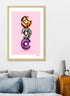 Donut wall art in colorful wild style, framed in solid wood with acrylic cover – perfect for kitchens and modern décor spaces