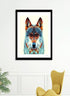 Colorful wolf wall art in solid wood frame with shatterproof acrylic – modern animal decor piece
