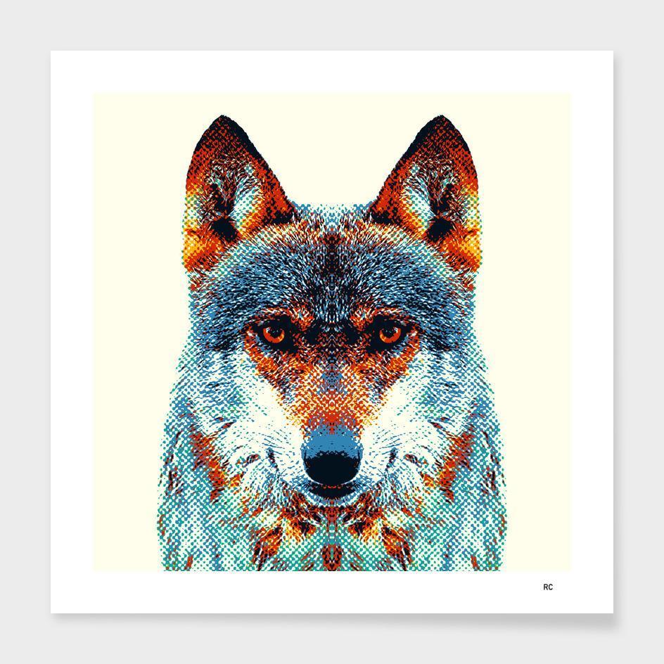 Colorful wolf wall art in solid wood frame with shatterproof acrylic – modern animal decor piece